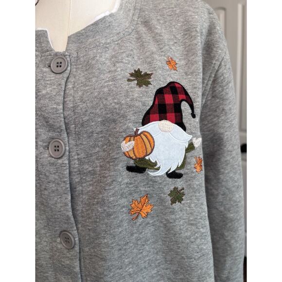 90s Grandma Sweatshirt Womens 3X Embroidered Fall Gnome Pumpkin Cardigan Sweater - Picture 2 of 7